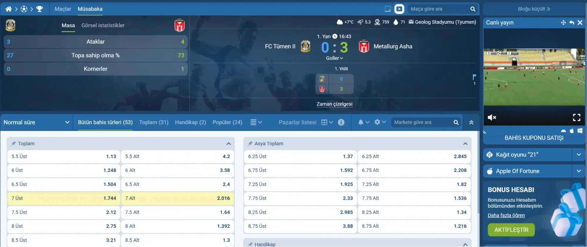 Canlı yayın istatistik